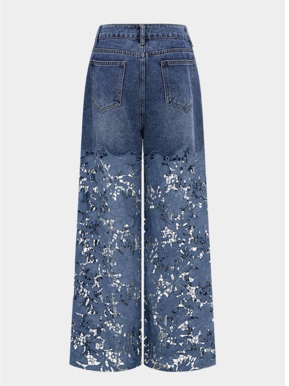 Micas Women’s Blue Denim Jeans with Crochet Lace Panels